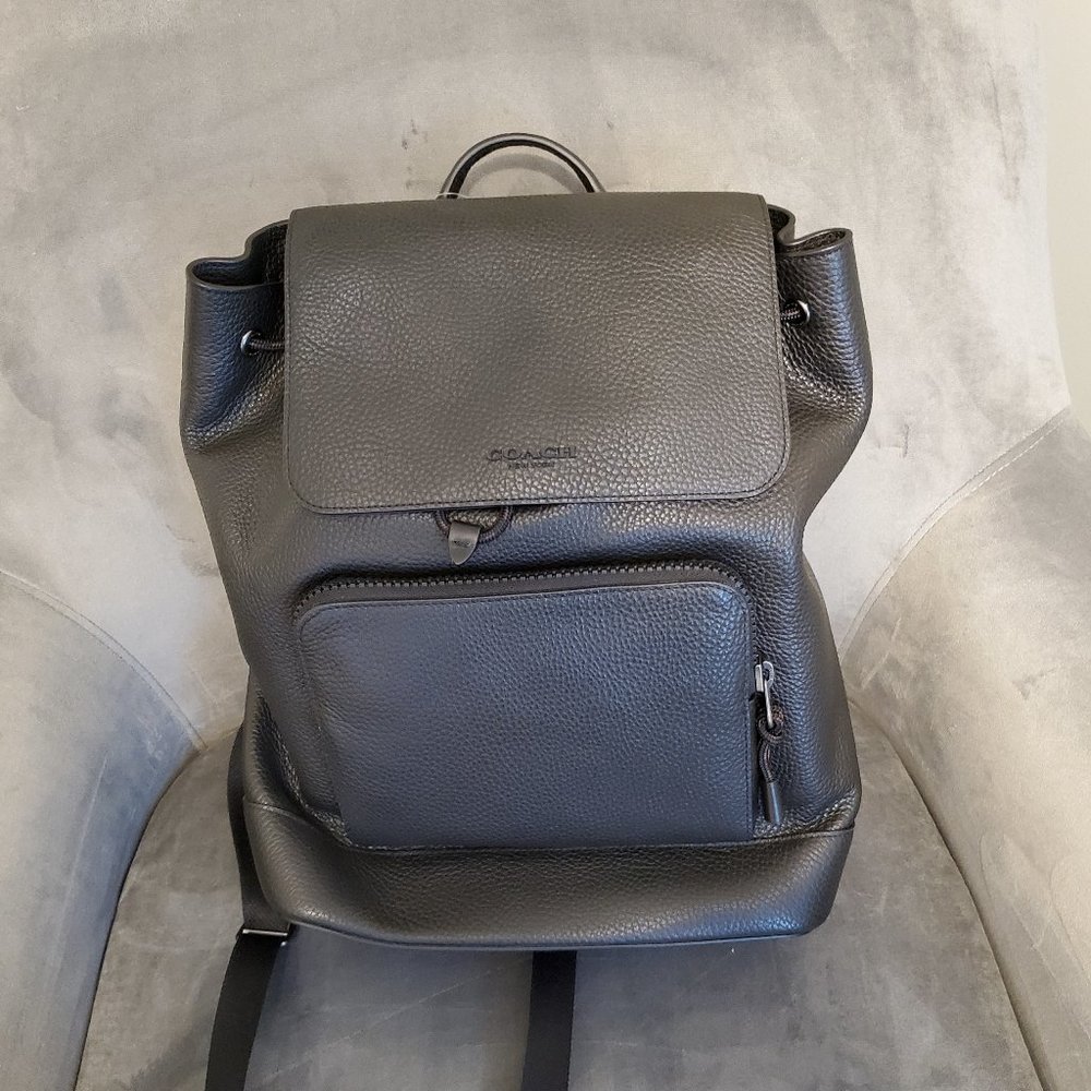NWT Coach Men's Turner Large Black Refined Leather Drawstring Backpack Bag NEW